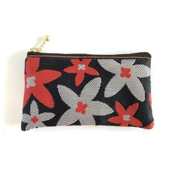 畳縁　復古流行花卉圖案　星花　日式　可爱　紅黑　硬幣錢包　名片夾 第6張的照片