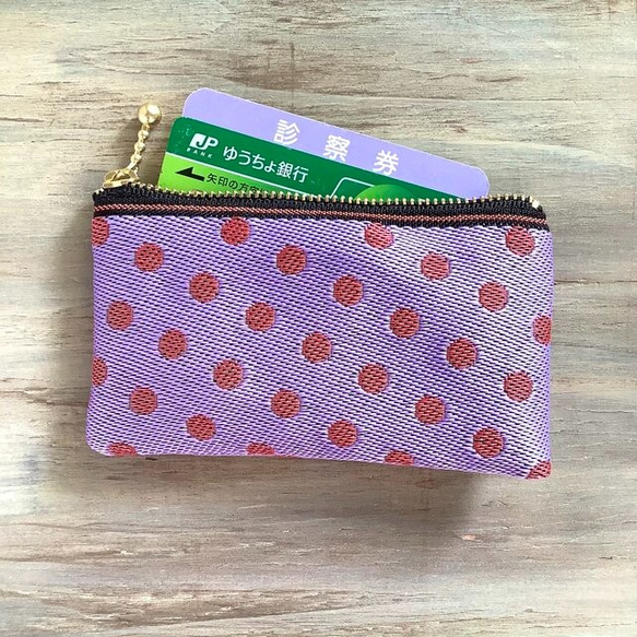 畳縁　零錢包　名片夾　波爾卡圓點　漿果色　日式 第2張的照片
