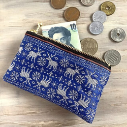 畳縁　硬幣錢包　名片夾　北歐　馴鹿　聖誕節　藍色　日式 第4張的照片