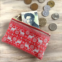 【ノルディック】畳縁　ぺたんこ　カードケース　ミニポーチ　小銭入れ　赤　トナカイ　クリスマス 4枚目の画像