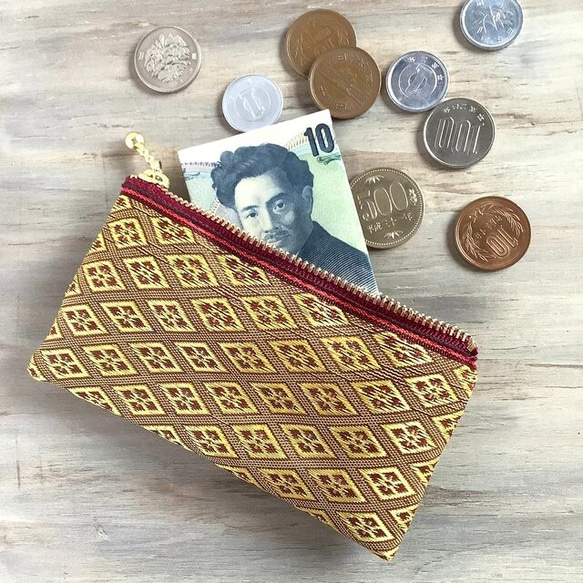 畳縁　硬幣錢包　名片夾　菱形圖案的　胭脂紅　日式 第4張的照片