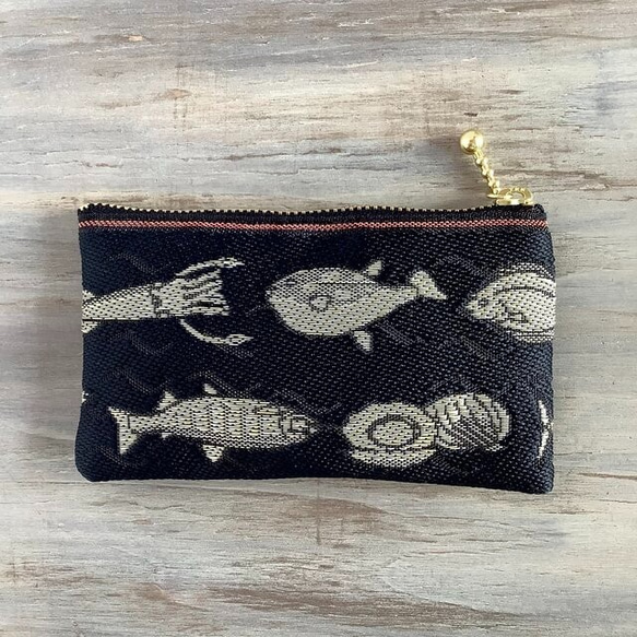 畳縁　硬幣錢包　魚殼圖案　魚　蟹　日式　黒 第7張的照片