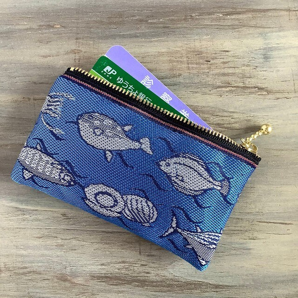 畳縁　硬幣錢包　魚殼圖案　魚　蟹　日式　藍色 第2張的照片
