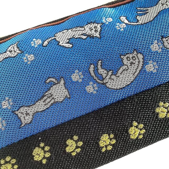 畳縁　笔盒　日式　貓腳印　貓放鬆　藍色的　可爱 第6張的照片