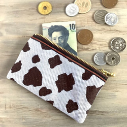 畳縁　硬幣錢包　名片夾　日式　牛圖案　荷斯坦　咖啡牛奶　深棕色　 第3張的照片