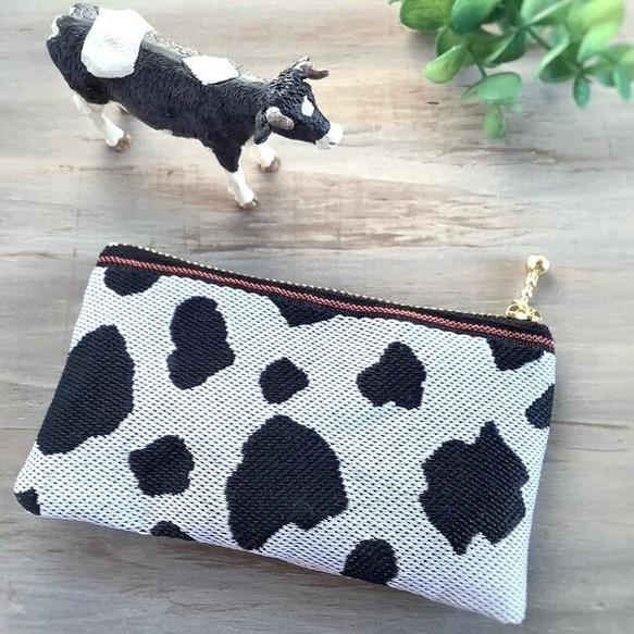 畳縁　硬幣錢包　名片夾　日式　牛圖案　荷斯坦　咖啡牛奶　深棕色　 第9張的照片