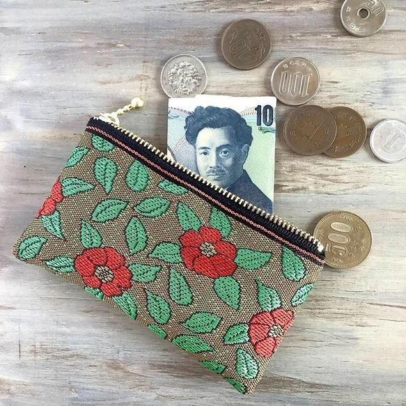 畳縁　硬幣錢包　名片夾　日式　茶花 第4張的照片