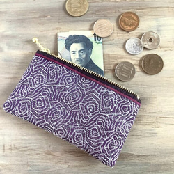 畳縁  硬幣錢包　名片夾　日式　旋流玫瑰　酒色　紫色的 第4張的照片