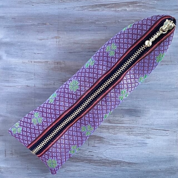 【クローバー】畳縁　テトラ型　ペンケース　四つ葉　藤色　薄紫　四葉 3枚目の画像