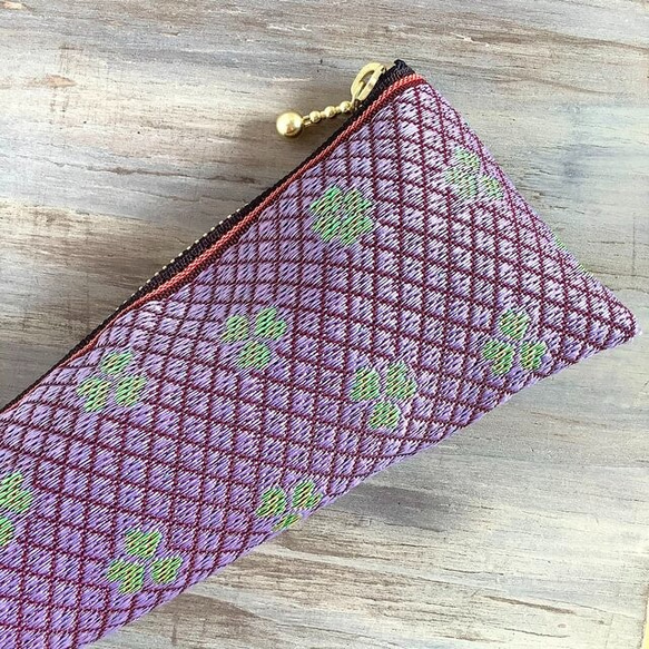 畳縁　笔盒　三葉草　日式　可爱　四葉　淡紫色　幸運物品 第5張的照片