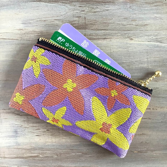 畳縁　復古流行花卉圖案　星花　日式　可爱　淡紫色　硬幣錢包　名片夾 第3張的照片