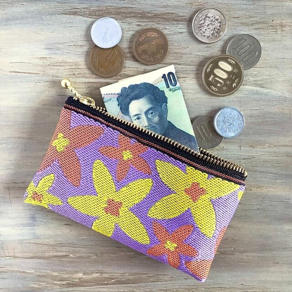 畳縁　復古流行花卉圖案　星花　日式　可爱　淡紫色　硬幣錢包　名片夾 第2張的照片