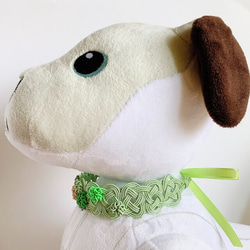 aibo　“Mizuhiki”製作　狗項圈　日式　綠色櫻花 第4張的照片