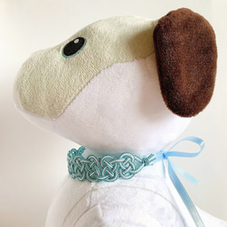 aibo　自己染的水引“Mizuhiki”製作　狗項圈　日式　淺藍白條紋 第2張的照片