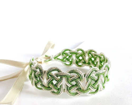 aibo 首輪 水引製【松の白雪】ヘアバンド アイボ シルバー グリーン