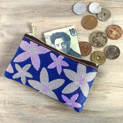 畳縁  硬幣錢包　名片夾　復古流行花卉圖案　星花　日式　可爱　深藍　紫羅蘭色 第3張的照片