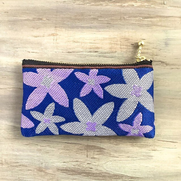 畳縁  硬幣錢包　名片夾　復古流行花卉圖案　星花　日式　可爱　深藍　紫羅蘭色 第7張的照片