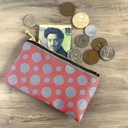 畳縁　零錢包　名片夾　波爾卡圓點　粉色和灰色　日式 第1張的照片