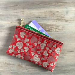 畳縁　硬幣錢包　名片夾　日式　心形圖案　紅色的　可愛的 第1張的照片