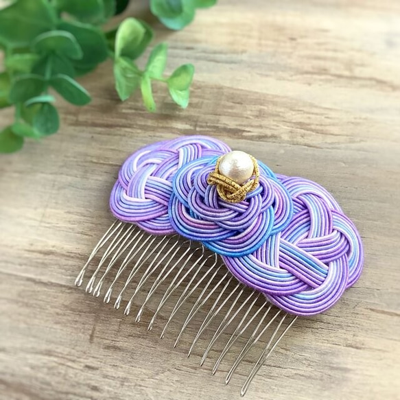 自己染的水引“Mizuhiki”製作　髮飾　梳子　紫色的　情緒化 第7張的照片
