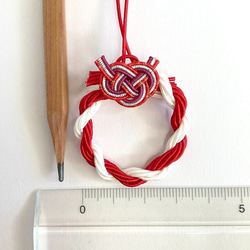 水引 ミニリース 正月飾り aiboの首輪 ロボホン ミニチュア ドールハウスに！ 紅白-2 3枚目の画像