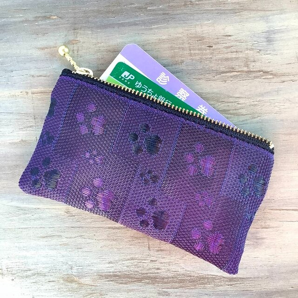 畳縁　狗貓足跡　狗腳印　硬幣錢包　名片夾　日式　紫色 第5張的照片