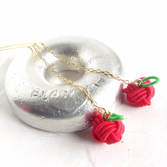 水引“Mizuhiki”製作　擺動耳環　蘋果　水果　日式 第2張的照片