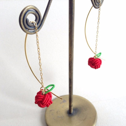 りんご】水引製 ピアス コロコロ フルーツ「水引（Mizuhiki