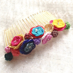 水引“Mizuhiki”製作　髮飾　梳子　【多彩小花澆水】　日波希米亞　多彩 第4張的照片