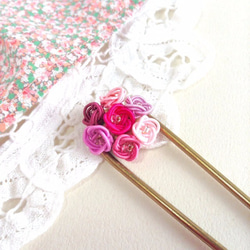 水引“Mizuhiki”製作　髮飾　簪　【秘密花園】　小玫瑰　紅色 第1張的照片