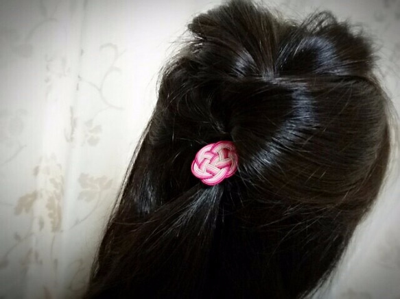 水引“Mizuhiki”製作　深棕色×粉紅色　花藝設計　髮飾　日式 第3張的照片