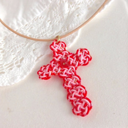水引“Mizuhiki”製作　十字架吊墜　草莓牛奶的顏色　紅 第1張的照片
