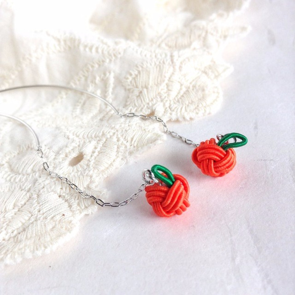 ミニチュア みかん】水引製 ピアス コロコロ フルーツ「水引（Mizuhiki