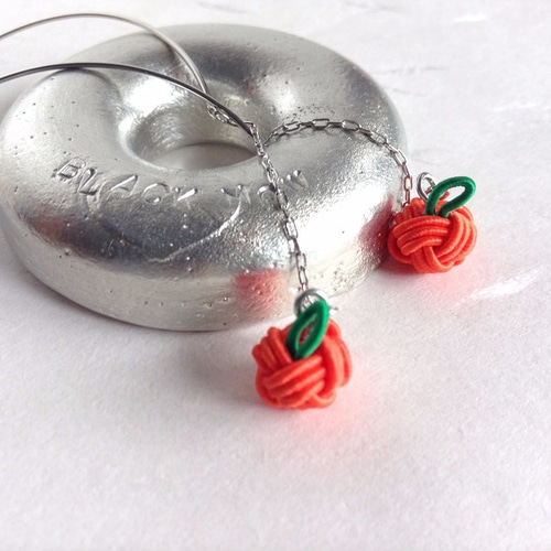 ミニチュア みかん】水引製 ピアス コロコロ フルーツ「水引（Mizuhiki