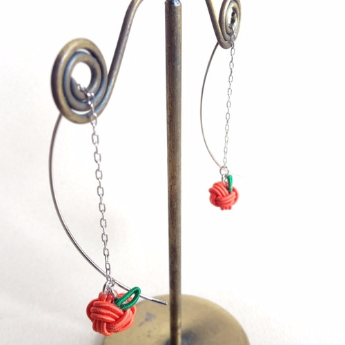 ミニチュア みかん】水引製 ピアス コロコロ フルーツ「水引（Mizuhiki