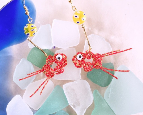 ゆらゆら金魚】水引 ピアス イヤリング 赤金 浴衣 夏祭り 花火大会に  