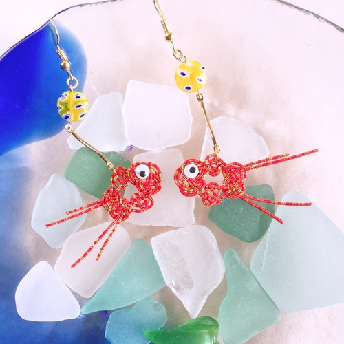 ゆらゆら金魚】水引 ピアス イヤリング 赤金 浴衣 夏祭り 花火大会に 