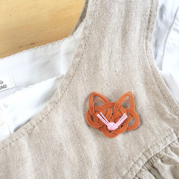 水引“Mizuhiki”製作　胸針　茶貓　日式 第1張的照片