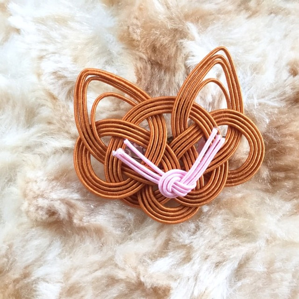 水引“Mizuhiki”製作　胸針　茶貓　日式 第2張的照片