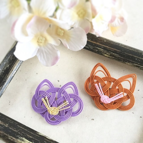 水引“Mizuhiki”製作　胸針　茶貓　日式 第3張的照片