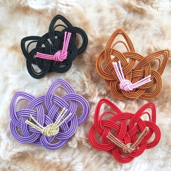 水引“Mizuhiki”製作　胸針　茶貓　日式 第4張的照片