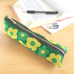 レトロポップ 花柄】畳縁 テトラ型 ペンケース 緑 グリーン 大人可愛い