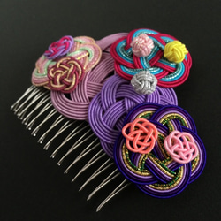 “水引“Mizuhiki”製作　髮飾　梳子　華美　紫色 第3張的照片