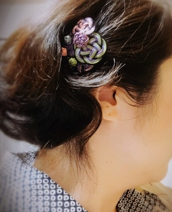 「水引（Mizuhiki）」製　【紫雲】華やかでレトロな髪飾り　袴や振袖、七五三にも！　ヘアコーム 5枚目の画像