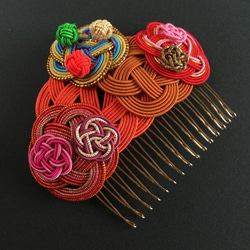 “水引“Mizuhiki”製作　髮飾　梳子　華美　紅色 第2張的照片