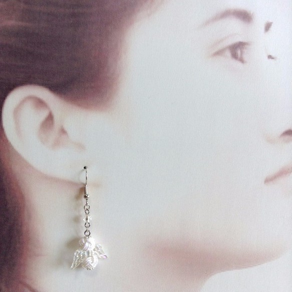 水引“Mizuhiki”製作　白天使　耳環　日式　少女的 第5張的照片