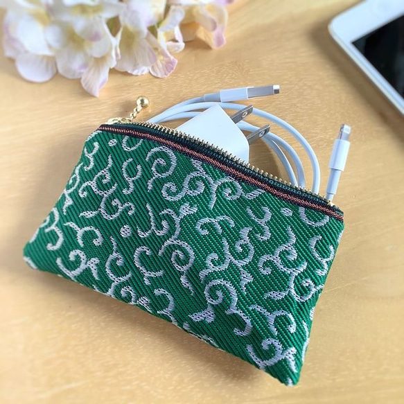 畳縁　硬幣錢包　名片夾　阿拉伯式花紋圖案　日式　綠色 第1張的照片