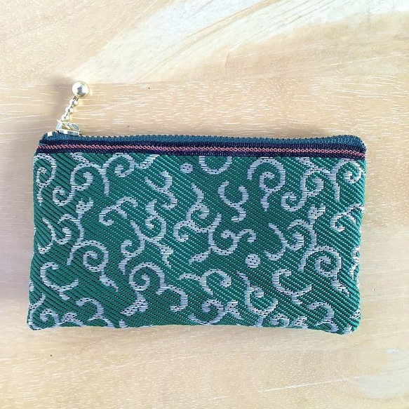 畳縁　硬幣錢包　名片夾　阿拉伯式花紋圖案　日式　綠色 第5張的照片