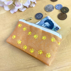 畳縁　狗貓足跡　硬幣錢包　名片夾　日式　橙子色 第1張的照片