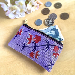 畳縁  硬幣錢包　名片夾　金魚　日式　 紫色 第4張的照片